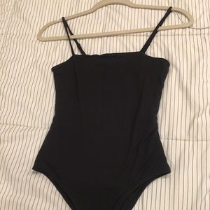Straight Neck Lined Bodysuit ( charcoal )